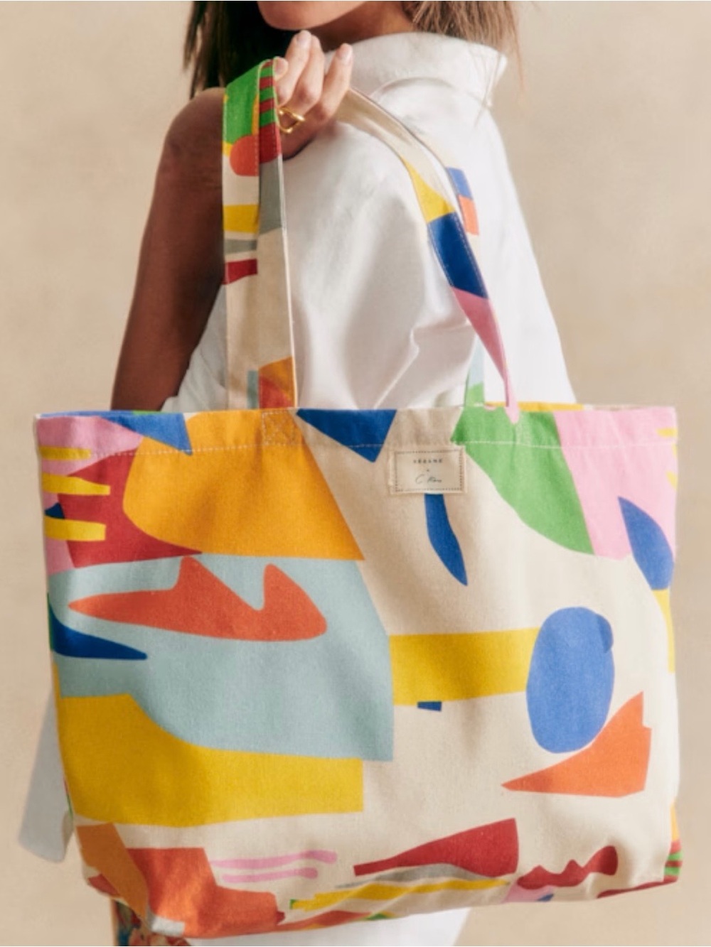 Sezane Canvas Abstract Print Tote Bag in Multi Color